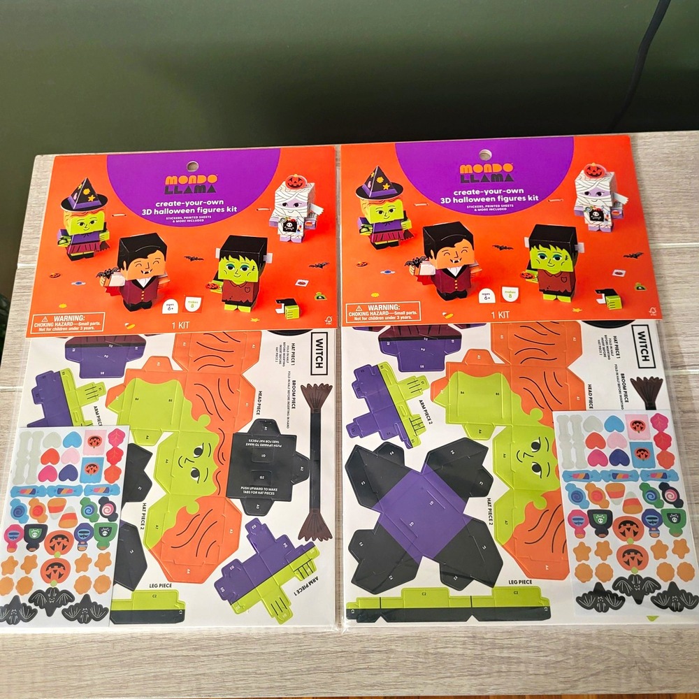 2 Mondo Llama Create-Your-Own 3D Halloween Figures Kit Stickers & Paper Sheets